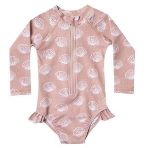 NWT 8-9Y Rylee + Cru Petal Pink Sea Shell Print Rashguard One-Piece!